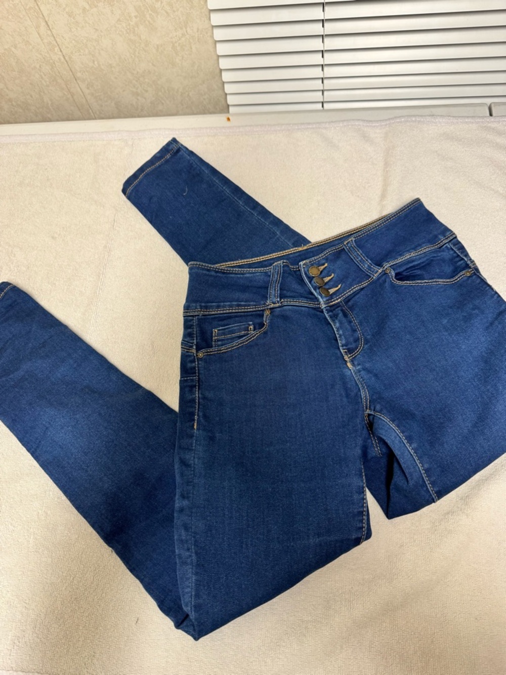 Wax Jean High-Rise Triple-Button Indigo Skinny Jeans